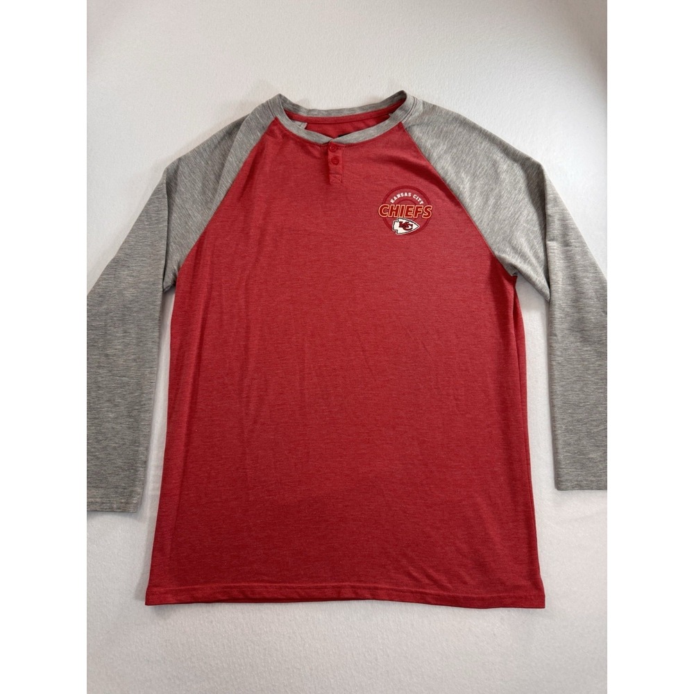 NFL Team Apparel Kansas City Chiefs Henley Shirt Red Gray Colorblock Mens Large